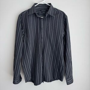 Axist Men's Dark Gray Striped Button Down Shirt Slim fit Size L